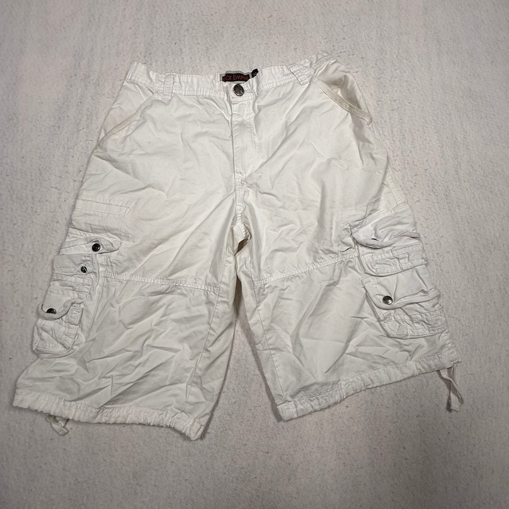 Riot Empire Mens White Cargo Shorts Size 34 Multi Pocket Streetwear Cotton